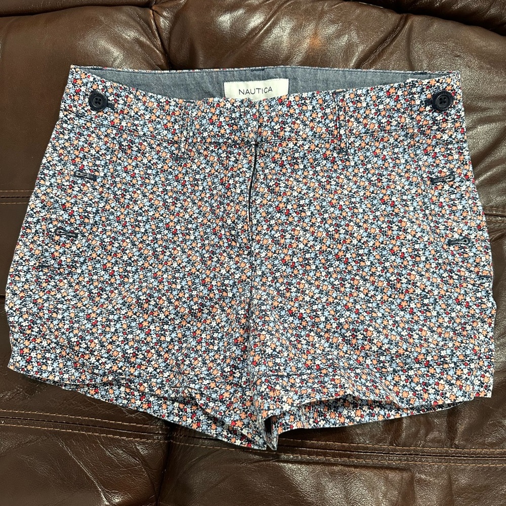 Nautica Women's High Waist Floral Shorts - Red, Blue, White